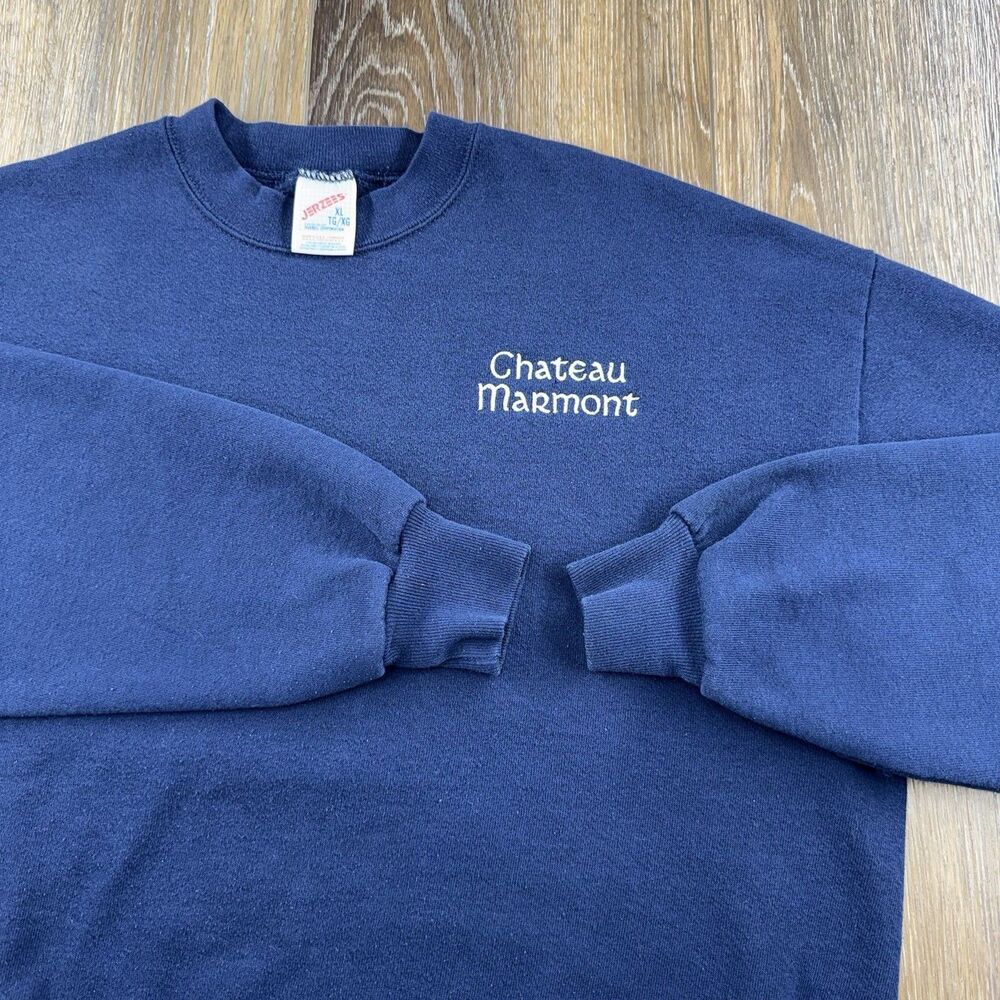 Vintage Chateau Marmont Sweatshirt Mens XL Navy Blue Hotel LA USA 90s Sweater